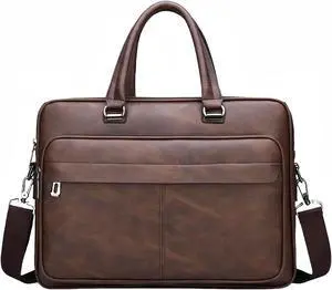 JINGTIANCD leather Laptop Bag for Men 16 inch Laptop Briefcase Waterproof,Computer Handbags Shoulder Crossbody Bag Business (Brown)