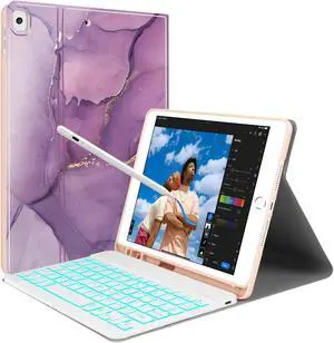 JUQITECH Backlit Keyboard Case with Stylus for iPad 9th/8th/7th Gen 10.2, iPad Air 3rd Gen 10.5 - Active Pencil with Palm Rejection, Wireless Bluetooth Magnetic Keyboard Cover Case with Pencil Holder