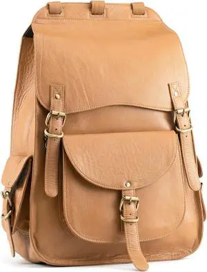 Handmade World Vintage Full Grain 20 Inch Leather Laptop Backpack Casual Bookbag Daypack Camping Travel Rucksack Knapsack (Camel Brown)