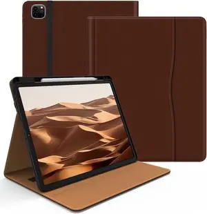 Jarviwiin Case for iPad Pro 12.9 6th/5th/4th/3rd Generation 2022/2021/2020/2018, PU Leather 12.9" Cover with Pencil Holder/Multi-Angle Stand/Pocket, Folio Auto Wake/Sleep, Brown