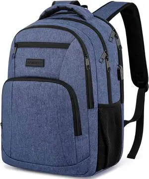 kamater School Backpack for Teens Boys,College Laptop Backpack Schoolbag with USB Port for Students,Computer Bookbag for Men and Women,Blue