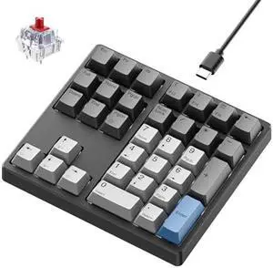 Kisnt Mechanical Number Pad, 34 Key Hot Swappable Numpad with Gateron Switches Wired USB Numeric Keypad with PBT Keycaps White Backlit Keypad for Laptop, Mac, PC Desktop (Red Switch)