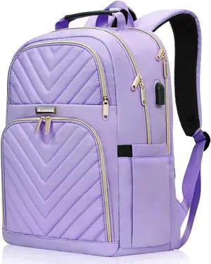 Kuosdaz Laptop Backpack for Women, School Backpacks for Teens, Fashion College Bookbag for Girls with USB Charger, Womens Work Travel Casual Daypacks, Purple