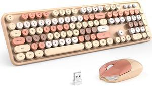 KNOWSQT Wireless Keyboard and Mouse Combo, MilkTea 104 Keys Full-Sized 2.4 GHz Round Keycap Colorful Keyboards, USB Receiver Plug and Play, for Windows, Mac, PC, Laptop, Desktop