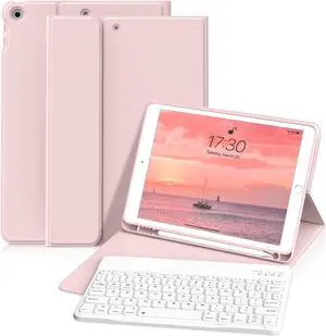 KVTVOU Keyboard Case for iPad 9th/8th/7th Generation (10.2 Inch, 2021/2020/2019), Smart Magnetic Detachable Wireless Bluetooth Keyboard, Folio Stand Cover with Pencil Holder, Pink