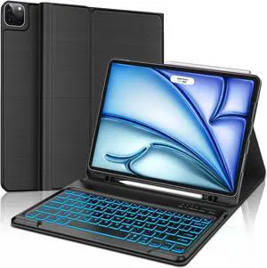 iPad Air 13 inch Case Keyboard (M2, 2024), 7 Colors Backlit, Detachable Bluetooth Keyboard, Auto Sleep/Wake, Slim Protection Cover with Pencil Holder for iPad 12.9" 6th/5th/4th/3rd (2022-2018) Black