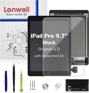 Lenwell Original OEM Pull Screen Replacement for iPad Pro 9.7 2016 Original OEM Display Digitizer LCD Screen Replacement Touch Assembly A1673 A1674 A1675 Premium Repair Kit + Free Install (Black)