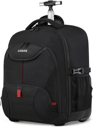 Rolling Backpack, Large Backpack with Wheels for Men Women Adults, 17inch Waterproof Wheeled Travel Laptop Backpack Carry on Luggage Bag Trolley Suitcase Business College School Computer Bookbag,Black