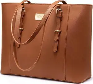Laptop Bag for Women Large Office Handbags Briefcase Fits Up to 15.6 inch (Updated Version)-Brown