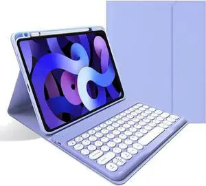 Keyboard Case for iPad 9th/8th/7th Generation/Air 3/Pro10.5,with Pencil Holder, Cute Candy Color Round Key Detachable Keyboard for iPad9/iPad8/iPad7, Purple