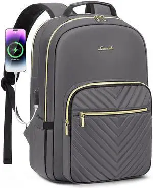 LOVEVOOK Laptop Backpack for Women 18.4 inch,Cute Womens Travel Backpack Purse,Professional Laptop Computer Bag,Waterproof Work Business College Teacher Bag Carry on Backpack with USB Port,Purple Gray