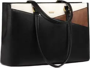 LOVEVOOK Vintage Leather Work Tote - 15.6 Inch Laptop Bag for Women, Waterproof Business Bag & Office Briefcase