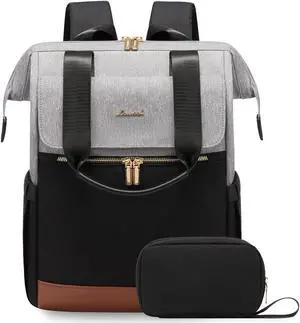 LOVEVOOK Laptop Backpack for Women, 15.6 Inch Work Laptop Bag with USB Port, Fashion Teacher Nurse Backpack Purse, Waterproof Travel Computer Backpack with Organizer Bag, 2PCS, Grey-Black