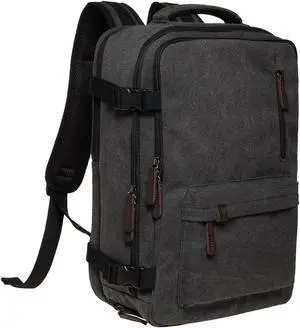 KAUKKO Canvas Travel Backpack, Personal Item Airline Approved, Carry On Backpack with Multi-Pockets and Shoe Pouch, fit 15.6 inch Laptop, 40L Weekender Bag, 11-BLACK