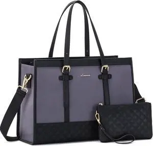 LOVEVOOK Laptop Bag for Women, 15.6 inch Canvas Tote, Large Capacity Work Bag with Clutch Purse, Computer Office Business Briefcase, Casual Handbag for Travel, College, Teacher, School