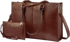 LOVEVOOK Laptop Bag for Women,15.6 Inch Laptop Tote Bag Work Bags for Women, Vintage Leather Computer Bag, Large Capacity Office Briefcase, Business Handbag Shoulder Bag 2PCs