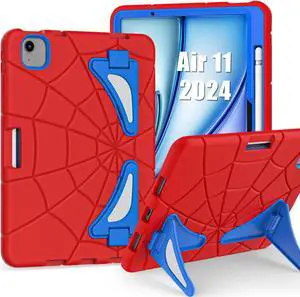 Kezigud Kids Cases for iPad Air 11 Inch M2/M3 (2024/2025), Shockproof Cute Heavy Duty Rugged Protective Cover with Pencil Holder&Kickstand for Children Boys iPad Air 11-in. (M3) / (M2)(Red+Blue)