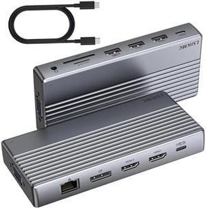 Docking Station, USB C Docking Station(13-in-1) Support Dual/Triple Display with Dual HDMI, DP, VGA, 100W PD, Gigabit Ethernet, 4USB, SD/TF Card Reader, 3.5mm Audio Multi-Port for Laptop and More