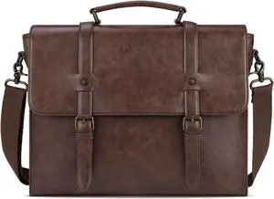 Leather Mens Messenger Bag Vintage 15.6 Inch Waterproof Leather Laptop Briefcase Satchel Shoulder Bag Computer Laptop Bag Coffee