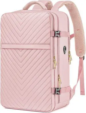 Large Carry On Travel Backpack - Flight Approved Waterproof Luggage Suitcase Backpacks Personal Item Size for Women Men Fit 17 Inch Laptop College Overnight Bag Anti-Theft Weekender Daypack Pink