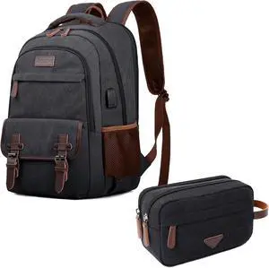 Canvas Travel Laptop Backpack and Canvas Toiletry Bag