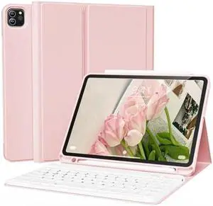 KVTVOU Keyboard Case for iPad Pro 11 Inch 4th Generation/Pro 3rd Gen/Pro 2nd Gen with Pencil Holder, Folio Detachable Wireless Bluetooth Keyboard & Flip Stand Case for iPad Pro 11 Inch, Pink