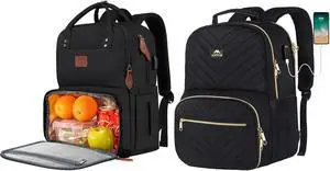 MATEIN Women's 23L Laptop Backpack with Insulated Lunch Box, USB Port, and Reusable Water Resistant Tote Food Bag for Travel, Work, Beach, Camping, Hiking