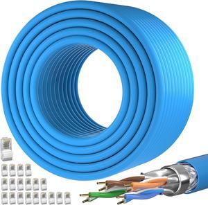 Cat 7 Outdoor Ethernet Cable (SFTP Triple Shielded Internet Cable 328ft | DIY Bulk Cable | x 20 RJ45) High-Speed 10Gbps 600MHz Network Cable, Direct Burial, Waterproof/UV Resistant, for Router/Gaming