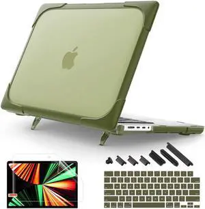 Mektron Heavy Duty Case for MacBook Pro 14 INCH M1 A2442/ M2 A2779/ M3 A2918/A2992 /M4 A3112 A3401 A3185 Pro/Max (2021/2023/2024), Shockproof Hard Shell with Fold Kickstand, Avocado Green