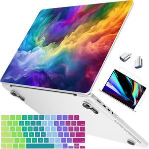 Mektron Ultra Thin Armor Printed Case for MacBook Pro 14 inch 2023 Release M3 A2918 A2992 Fits 2022 2021 M2 A2779 M1 A2442 Pro/Max, Protective Hard Shell with Fold Kickstand, Rainbow Cosmic