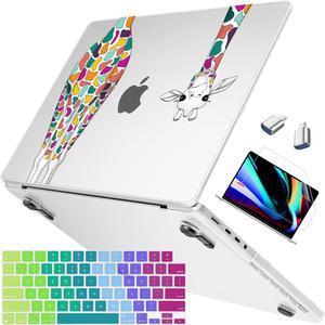 Mektron Ultra Thin Armor Printed Case for MacBook Pro 14 inch 2023 Release M3 A2918 A2992 Fits 2022 2021 M2 A2779 M1 A2442 Pro/Max, Protective Hard Shell with Fold Kickstand, Colorful Giraffe