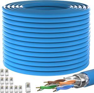 Cat 7 Outdoor Ethernet Cable 200ft, SFTP Triple Shielded Ethernet Cable Indoor, High-Speed 10Gbps 600MHz Network Cable, Bulk Cat7 Cable with 10 RJ45, Direct Burial, Waterproof/UV Resistant, for Router