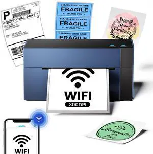 WiFi Thermal Label Printer 4x6, 300DPI WiFi Thermal Printers Wireless Desktop Printer for Shipping Package, Shipping Label Printer for Small Business, Compatible with Shopify,USPS,iPhone,Android,Mac