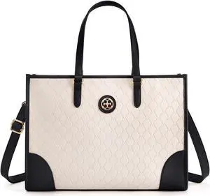 Missnine Laptop Tote Bag for Women 15.6 inch Embossed PU Leather Work Bag Profession Briefcase Designer Computer Bag