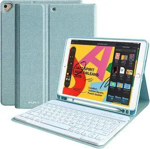 MMK for iPad Keyboard Case for 10.2" 9th/8th/7th Generation 2021/2020/2019, Detachable Wireless BT Keyboard with Magnetic Protective Cover with Pencil Holder for iPad Pro 10.5" 2019