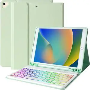 MORECOO for iPad 9th Generation Case with Keyboard, 7 Color Backlit Wireless Keyboard with Pencil Holder for 10.2 inch iPad 8th / 7th, for iPad Pro 10.5 inch 2017, for iPad Air 3rd Gen (Mint Green)