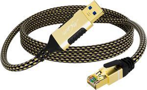 USB to Ethernet Cable 100FT, USB-A 3.0 to RJ45 Cable, FTP, 1Gbps High-Speed-Shielded LAN Network Cable, Directly Connected, Compatible with Laptop, PC, MacBook, Switch, Windows, macOS, Linux