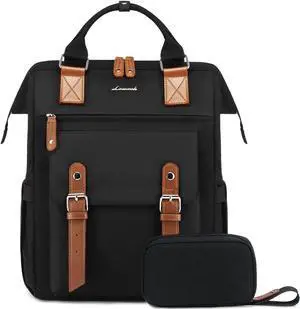 LOVEVOOK Laptop Backpack Purse for Women Work Traveling Commuter Backpack Business Computer Bag Doctor Nurse Bags College Backpack Teacher Laptop Bag, 15.6 Inch, Black-brown (Upgraded)