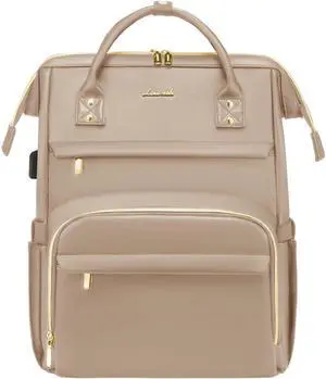 LOVEVOOK Leather Laptop Backpack for Women 15.6 inch,Travel Backpack Purse Nurse Teacher Backpack Computer Laptop Bag,Professional College Business Work Bags Carry On Backpack with USB Port,Sandy