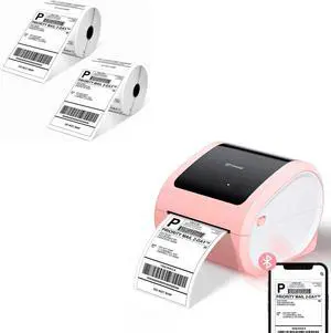 Omezizy D520BT Bluetooth Shipping Label Printer and 2 Roll Thermal Labels, Wireless Thermal Label Printer for Small Business, Thermal Printer for Shipping Labels