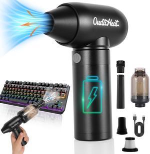 Compressed Air Duster with Mini Vacuum Cleaner, 4 Gear Adjustable 110,000RPM Handheld Electric Air Duster Cordless, Portable Air Blower Deep Clean for Car, PC, Keyboard, Carpet, Replace Air Cans
