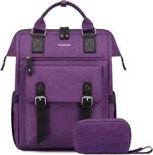 LOVEVOOK Laptop Backpack for Women Work Travel Backpack, Teacher Doctor Nurse Bags College Backpack Purse, Business Commuter Computer Laptop Bag, 17 Inch, Dark Purple-black