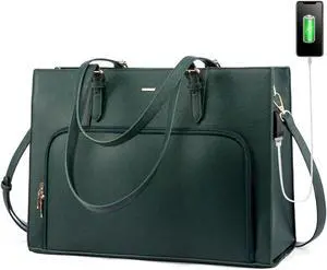 LOVEVOOK Laptop Bag for Women 15.6 inch Waterproof Work Tote Bag Briefcase with USB Charging Port PU Leather Computer Handbag Shoulder Bag Large Professional Teacher Bag for Travel Business School