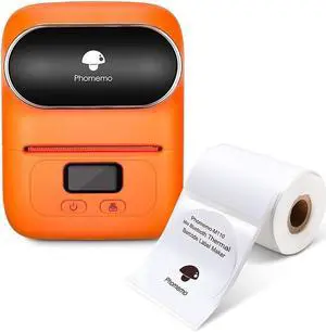 Phomemo-M110 Thermal Label Maker with One 50×50mm Label, Wireless Bluetooth Label Printer for Labeling, Shipping, Office, Cable, Retail, Barcode, Compatible for Android & iOS System, Orange