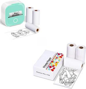Ponek T02 Bluetooth Thermal Mini Printer Thermal Pocket Printer Paper, White Self-Adhesive Paper Compatible with T02 Bluetooth Mini Sticker Printer, Black On White Paper for Journal Photo, 50m