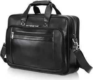 Polare Napa Leather Laptop Briefcase - Business Travel Shoulder Bag for Men - Fits 17.3" Laptop (Black)