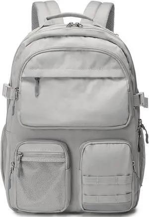 El-fmly Big Student Backpack for Teen Girls Boys, Water Resistant Multi Pockets Daypack with 15.6 Inch Laptop pocket for Travel School College (Grey)