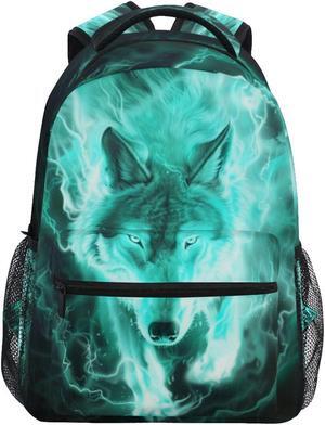 Kcldeci Wolf Backpack Fire Wolf Kids Backpacks Bookbag School Bags Book Bags Rucksack Travel Daypack Shoulder Bag for Boys Girls