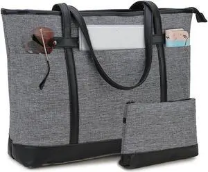 RAVUO Laptop Tote Bag for Women, Water Resistant Lightweight 15.6 Inch Laptop Bag Travel Handbag with Front 3 Pockets
