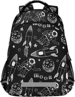 MNSRUU School Backpack with Chest Strap, Cartoon Astronaut Planet And Rocket Laptop Backpack, Travel Hiking Backpack for Boys Girls, Rucksack, Knapsack
